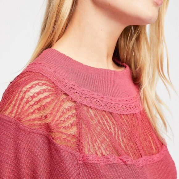 Free People | Pink Spring Valley Lace Thermal Long Sleeve Size XS - Picture 2 of 9